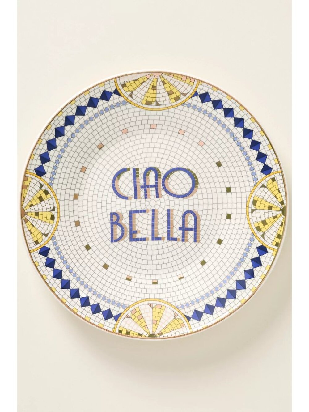 Anthroplogie Bistro Tile Stoneware 24k Gold Accent Italia Dessert Plate Lemon